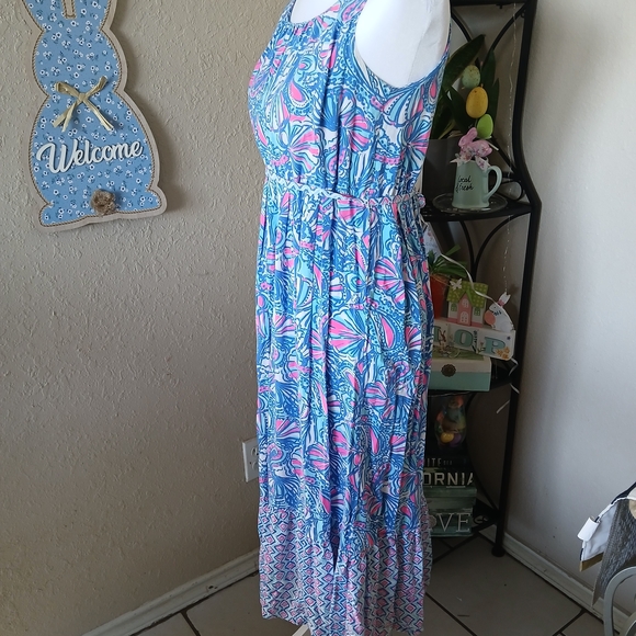 Lilly Pullitzer Sleeveless Floral Maxi Dress in Blue and Pink - Picture 2 of 9